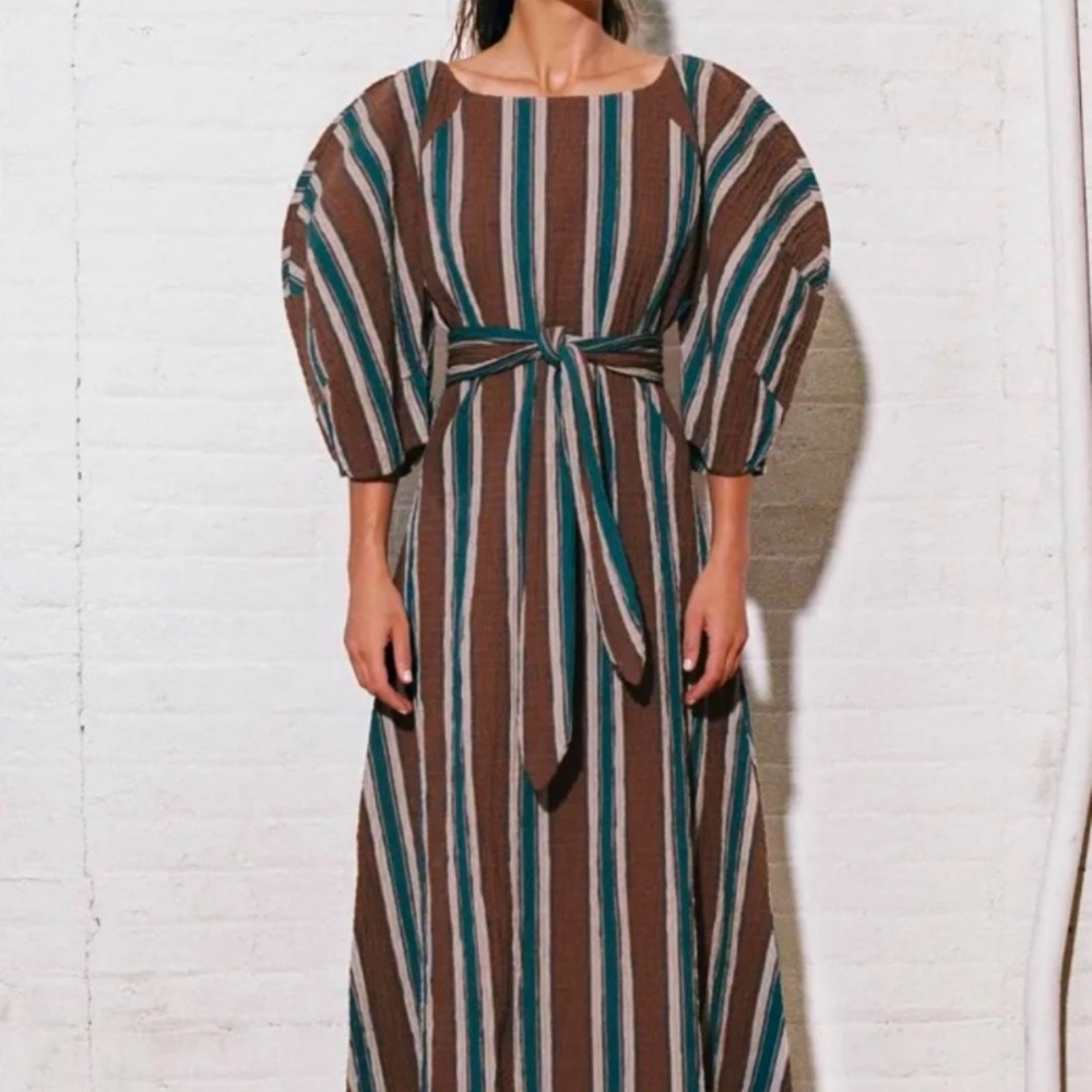 Mara Hoffman Brown and Blue Sundress with Bishop Sleeves